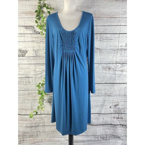 Chadwicks Dress size Extra Large Teal Slinky Stretch Peasant Stretch Modest Boho - Picture 2 of 16